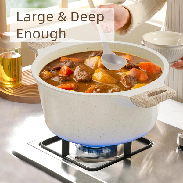 Kitchen Cookware Sets Pots and Pans Set Non Stick 21 Pcs | Granite Induction Cookware with Steamer Basket Nonstick Cooking Pot and Pan Set 4-Cup Egg Pan Set PFOS PFOA Free Cream White3