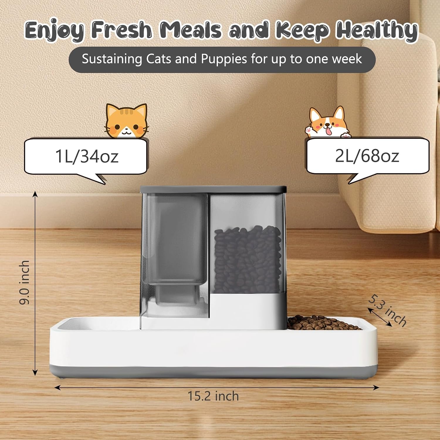 gearroot-automatic-cat-feeder-and-water-dispenser-2-in-1-gravity-pet-food-feeder-and-water-dispenser-detachable-cat-food-dispenser-for-small-dogs-and-cats-gray