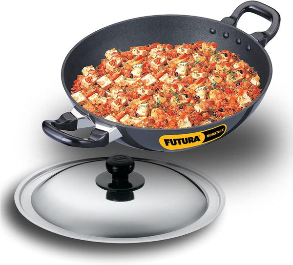Futura Nonstick Kadhai 2.5 L, 26 Cm, 3.25 Mm with SS Lid (Black)1