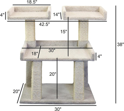 Prestige Cat Trees Maine Coon Deluxe Cat Perch – Made in USA Sturdy Solid-Wood Tower for Large & Multiple Cats – Easy 2-Step Assembly, Plush Carpet, Sisal Scratch Posts2