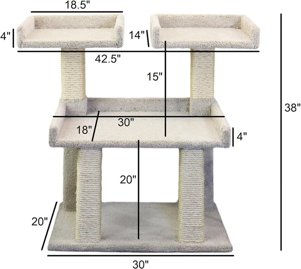 Prestige Cat Trees Maine Coon Deluxe Cat Perch – Made in USA Sturdy Solid-Wood Tower for Large & Multiple Cats – Easy 2-Step Assembly, Plush Carpet, Sisal Scratch Posts2