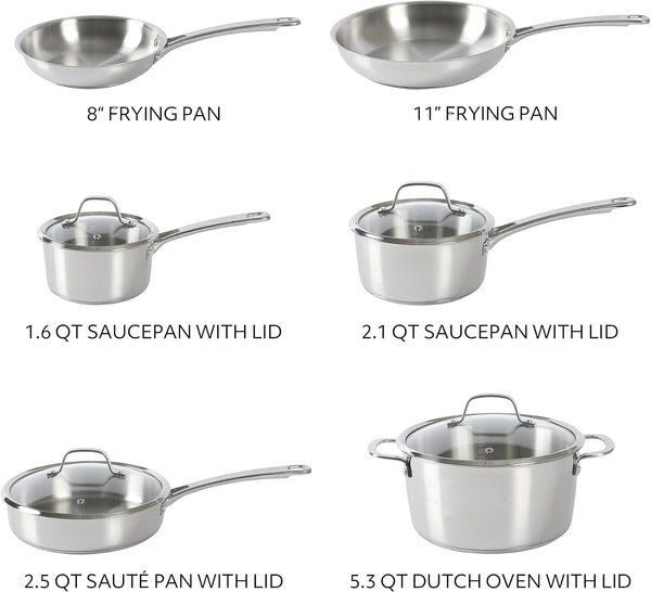 Sur La Table Kitchen Essentials Chef'S Deck 10 Piece Stainless Steel Non Toxic Pots and Pans Kitchen Cookware Set W/Triply Encapsulated Base - Induction Safe3