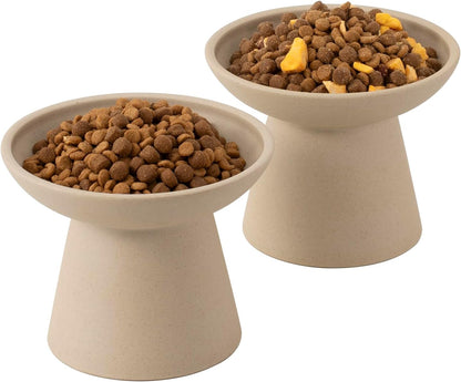 CEEFU 2-Pack Elevated Ceramic Cat Bowls Extra Wide for Food & Water | anti Vomiting, Whisker Friendly, Shallow Food Dish and Deep Water Bowl, Lead&Cadmium-Free, Raised Height for Cats, Sage Green10