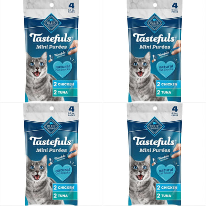 Blue Buffalo Tastefuls Mini Purées Natural Cat Treats, Chicken, Tuna, Salmon Variety Pack, 0.5 Oz. Single Servings, 24-Count12