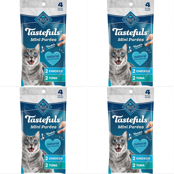 Blue Buffalo Tastefuls Mini Purées Natural Cat Treats, Chicken, Tuna, Salmon Variety Pack, 0.5 Oz. Single Servings, 24-Count12