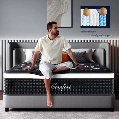 Queen Mattress 12 Inch, Cooling Hybrid Bed in a Box, 7-Zones Individual Pocket Spring, Mattress Queen for Back Pain Relief & Motion Isolation, Fiberglass-Free, Certipur-Us, 365-Night Trial6