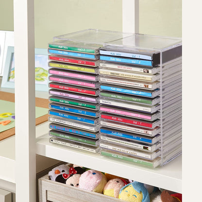 Stackable Clear Plastic CD Organizer with Rubber Feet | Rectangular Jewel Cases Holder Perfect for Theatre Room | Holds up to 30 CD Cases | Made in USA4