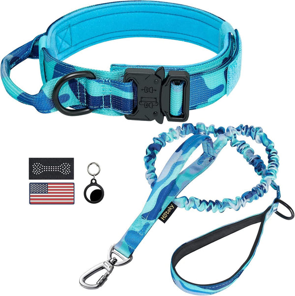 Hotsky Tactical Dog Collar and Leash Set, Heavy Duty Military Airtag Dog Collar with Handle and Metal Buckle for Training and Walking, with Airtag Holder and Two Patches (Pink Camo, M)10