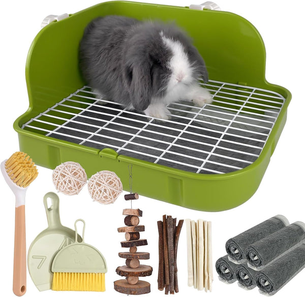 Rabbit Litter Box, Bunny Litter Box, Guinea Pig Potty Trained, Square Small Animal Toilet Potty Pan for Rabbit Guinea Pig Ferret Hamster Chinchilla (Grass Green)1