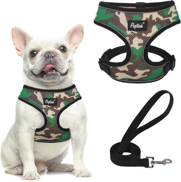PUPTECK Soft Mesh Dog Harness Small Sized and Leash Set Pet Puppy Cat Comfort Padded Vest No Pull Harnesses, Beige, S75