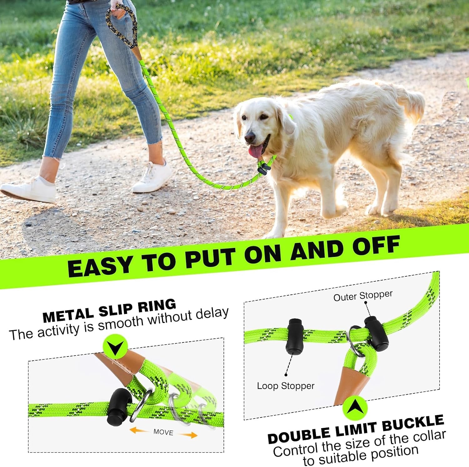 lynxking-slip-lead-dog-leash-reflective-heavy-duty-comfortable-strong-rope-for-large-medium-small-dogs-no-pull-pet-training-light-green-large-1-2in-x-6ft-slip-lead
