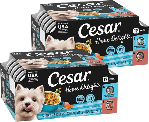 Cesar Home Delights Wet Dog Food, Dinner and Stew Variety, 3.5 Oz, 24 Count | Real Meat #1 Ingredient, No Fillers, No Added Sugar, No Artificial Flavors, Complete & Balanced, Easy Peel Trays15
