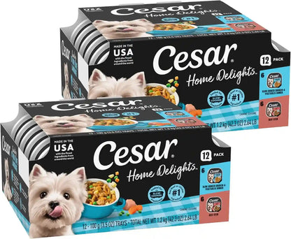 Cesar Home Delights Wet Dog Food, Dinner and Stew Variety, 3.5 Oz, 24 Count | Real Meat #1 Ingredient, No Fillers, No Added Sugar, No Artificial Flavors, Complete & Balanced, Easy Peel Trays15
