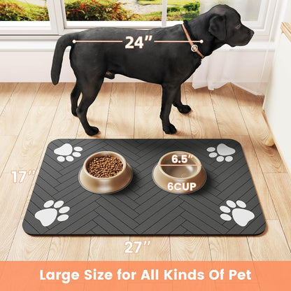 Pet Feeding Mat-Absorbent Pet Placemat for Food and Water Bowl, with Waterproof Rubber Backing, Quick Dry Water Dispenser Mat for Dog and Cat (20"X12", Striped Dark Gray)8