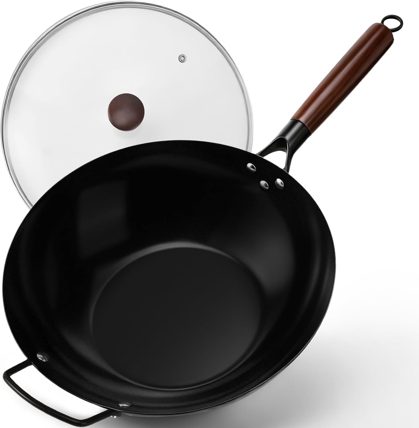 13-inch-carbon-steel-wok-pan-with-glass-lid-pre-seasoned-flat-bottom-woks-stir-fry-pans-nonstick-with-wooden-and-steel-helper-handle-compatible-with-induction-gas-electric-open-fire