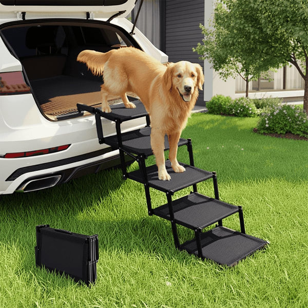 Oiilores Foldable Dog Stairs for Large Dogs - Extra Wide Pet Ramp for Cars, SUV, Non-Slip Surface, Supports up to 250 Lbs, 5 Steps1
