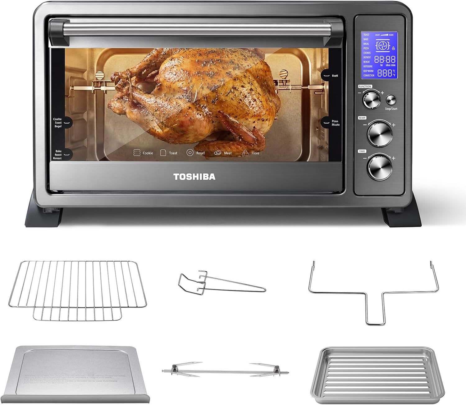 10-in-1-convection-toaster-oven-6-slice-countertop-oven-1500w-bake-broil-rotisserie-pizza-functions-lcd-knob-controls-6-accessories-with-toast-1500w-black-stainless-steel