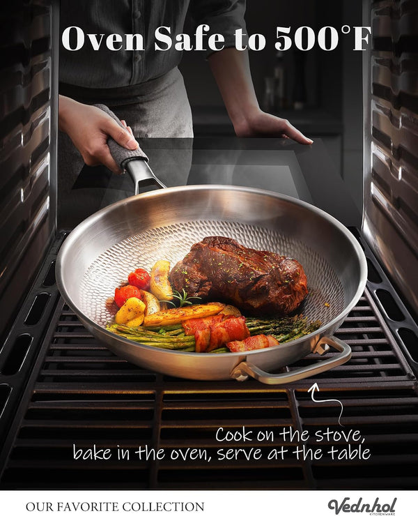 Titanium Wok Pans for Cooking,13In Pure Titanium Hammered Pro Pans, Non Stick Skillet for Cooking, Non-Toxic, PFAS/PFOA/PTFE Free Cookware, Dishwasher&Oven Safe, Kitchen Induction Compatible4