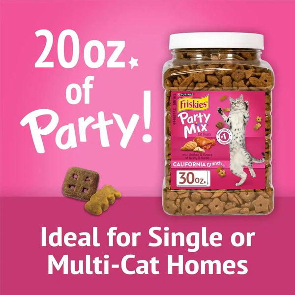 Purina Friskies Party Mix California Crunch with Chicken and Flavors of Turkey and Bacon Cat Treats - 20 Oz Canister3