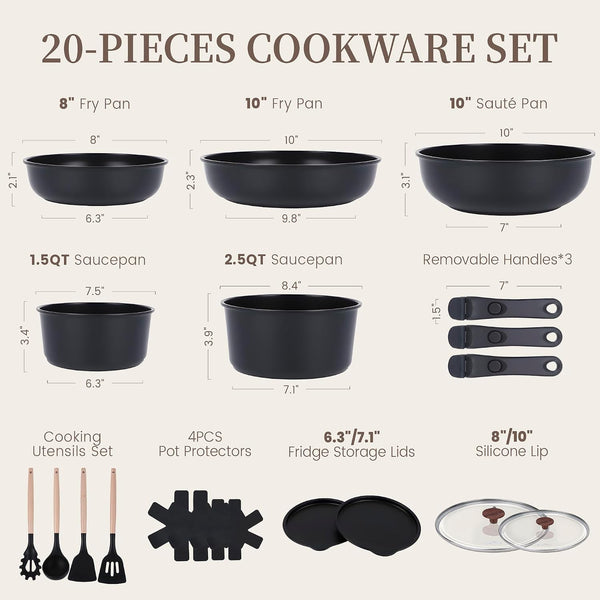 20-Piece Ceramic Pots and Pans Set, Nonstick Cookware Set with Detachable Handle, Stackable Kitchen Set, Pfas-Free, Oven & Dishwasher Safe2