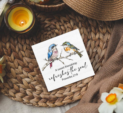 Christian Friendship Gifts for Women, a Sweet Friendship Refreshes the Soul Bird Wooden Box Signs, Best Friend Bestie BFF Gifts, Bible Verse Wood Sign Home Decor for Desk Table Shelf 5X5 Inch4