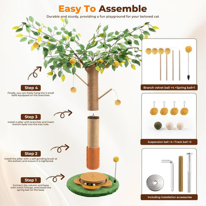 41" Tall Cat Scratching Post for Large Cats - XL Sturdy Cat Scratching Post with Solid Wood Base, Sisal Rope Scratching Posts for Indoor Cats Adults with Self-Grooming Brush, 4 Detachable Hanging Toys3