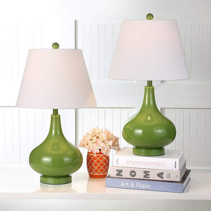 SAFAVIEH Lighting - Amy 24" Fern Green Glass Gourd Table Lamp Set of 2 with White Shades, Modern Contemporary Bedroom Living Room Lighting, LED Bulbs Included (LIT4087G-SET2)4