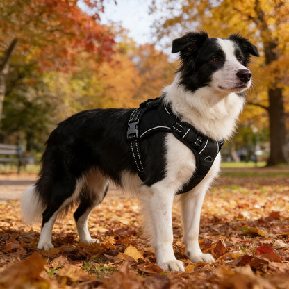 No Pull Dog Harness, Adjustable Pet Vest with Front/Back Leash Clips, Reflective Comfortable Vest Harness for Large Dogs, Easy Control Handle for Walking-Black L11