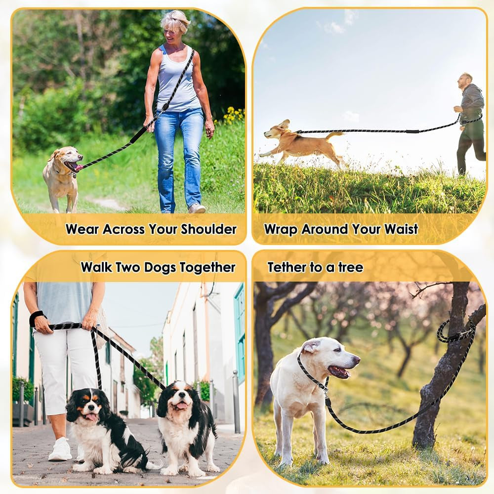 lukovee-hands-free-dog-leash-10ft-adjustable-training-lead-1-2-inch-nylon-heavy-duty-lead-no-pull-for-large-medium-dogs-tangle-free-reflective-waist-leash-for-walking-running-black
