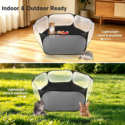 6-Sided Small Animal Playpen, Portable Steel Mesh Tent | for Rabbits, Hamsters, Chinchillas, Hedgehogs. Foldable High-Strength Steel Yard Fence for Indoor & Outdoor Use5