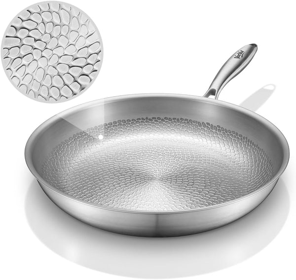 Titanium Pans for Cooking,12" Nonstick Pro Frying Cookware | Uncoated Hammered Pure Titanium, PFOA/PFAS/PTFE Free Skillets, Induction & Oven-Safe, Compatible with All Cooktops1