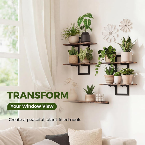 Floating Shelves for Wall Planters Indoor Hanging Plant Shelves | Plant Holder Wall Decor Plant Stand Indoor for Plant Hangers Indoor for Living Room Bedroom Bathroom 2-Pack Brown3