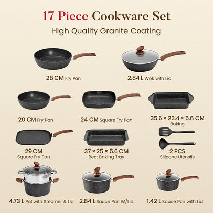 17Pcs Pots and Pans Set, Black | Non Stick, Induction Cookware7