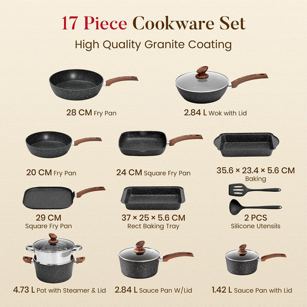 17Pcs Pots and Pans Set, Black | Non Stick, Induction Cookware7