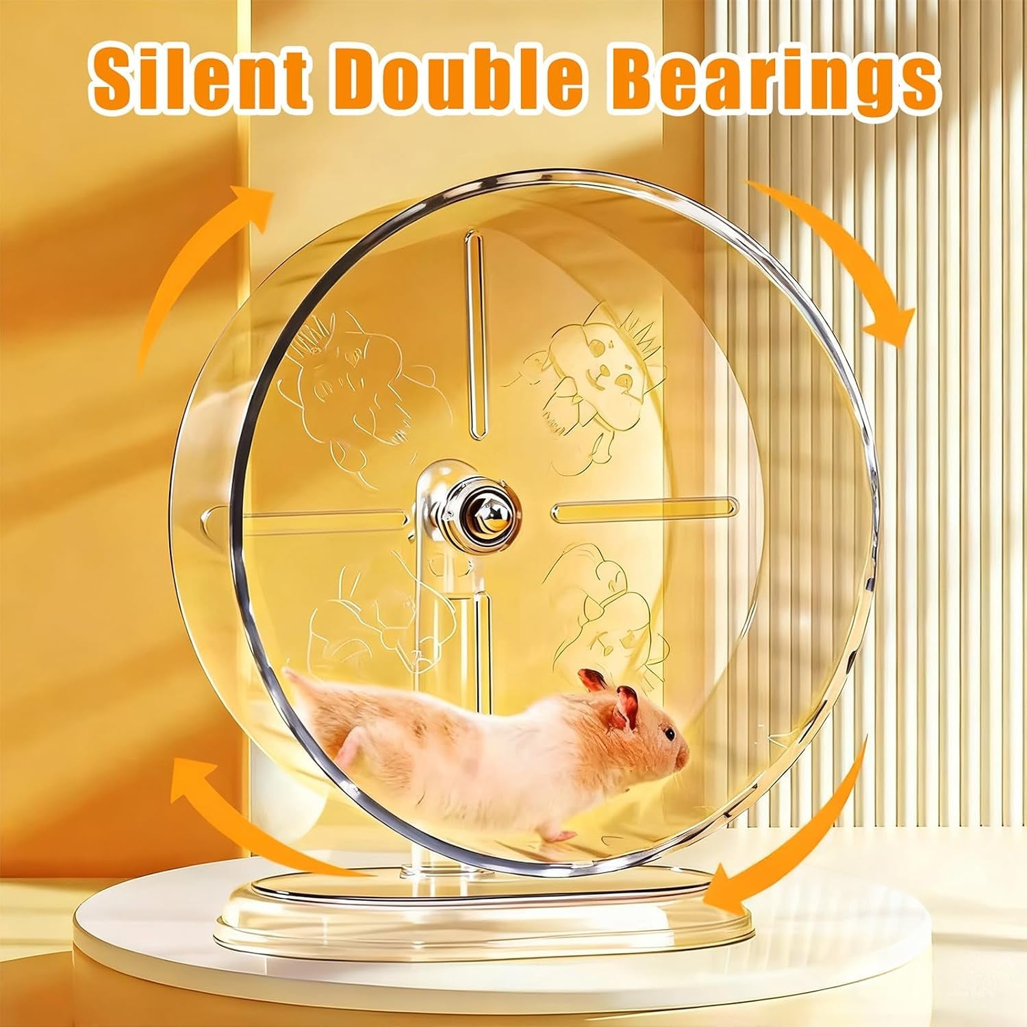 silent-hamster-exercise-wheel-9-5-inch-quiet-spinner-syrian-hamster-running-wheel-silent-wheels-with-anti-skid-adjustable-stand-for-gerbils-rats-or-other-small-pets-transparent