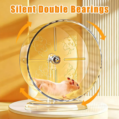 Silent Hamster Exercise Wheel,9.5 Inch Quiet Spinner Syrian Hamster Running Wheel,Silent Wheels with Anti-Skid & Adjustable Stand for Gerbils, Rats, or Other Small Pets,Transparent4