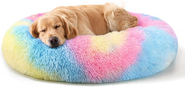 Hoewina Dog & Cat Bed for Indoor Cats, 20In Calming Donut Bed for Puppy and Kitten, Washable round Fluffy Pet Bed for Small Medium Dogs and Cats (Light Grey)17