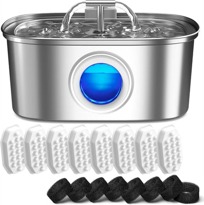 Rellaty Cat Water Fountain Stainless Steel | 8 Filters Replacement & 8 Pre-Filter Sponges10