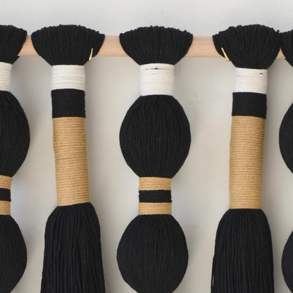 Macrame Wall Hanging Black Spherical Tassel Geometric Wall Art 15.7"W*39"L | Black Wall Art, Boho Style Piece, Modern Home Accent, Bedroom Hanging Decor, for Living Room, Apartment Interior Touch6