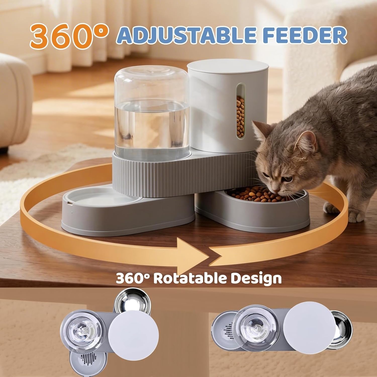 gravity-cat-feeder-2-pack-automatic-food-feeder-and-water-dispenser-set-detachable-pet-bowl-with-silicone-mat-for-cats-small-medium-dogs-large-capacitygrey