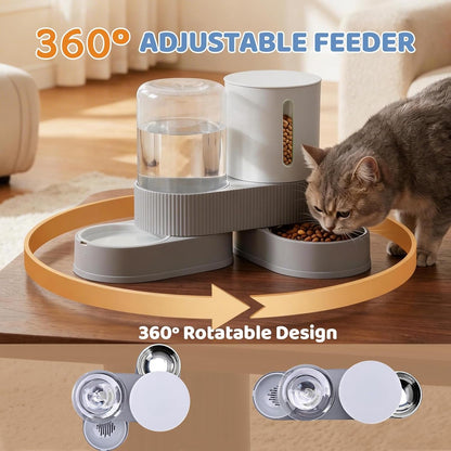 Gravity Cat Feeder 2 Pack Automatic Food Feeder and Water Dispenser Set Detachable Pet Bowl with Silicone Mat for Cats Small Medium Dogs, Large Capacity(Grey)5