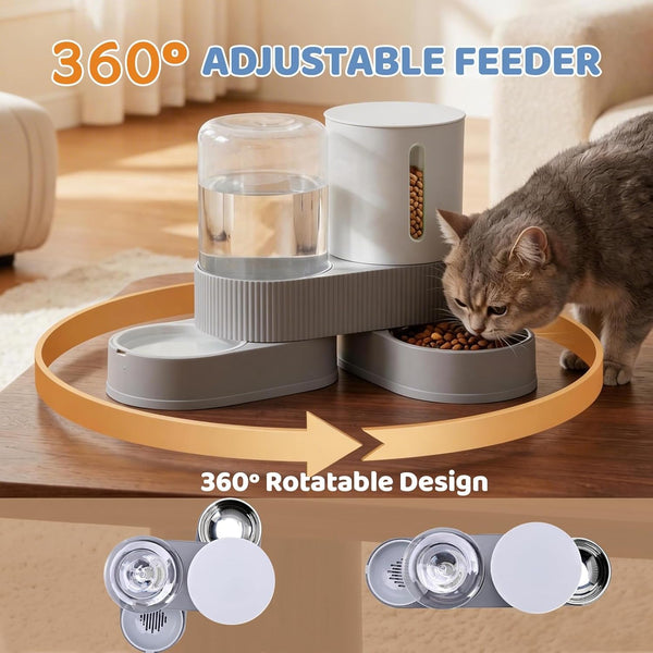 Gravity Cat Feeder 2 Pack Automatic Food Feeder and Water Dispenser Set Detachable Pet Bowl with Silicone Mat for Cats Small Medium Dogs, Large Capacity(Grey)5