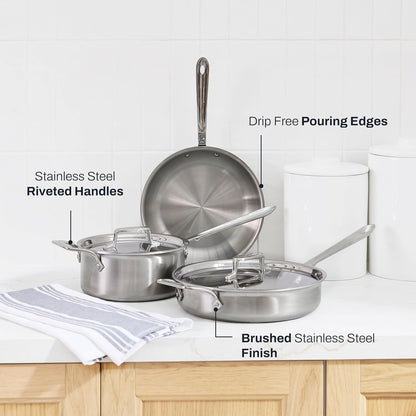All-Clad D5 5-Ply Stainless Steel Cookware Set 5 Piece Induction Oven Broiler Safe 600F Pots and Pans Silver | the Upgrade for Supremely Even Heat, Professional, Brushed Stainless Steel, Induction Compatible, Oven Safe up to 600F5