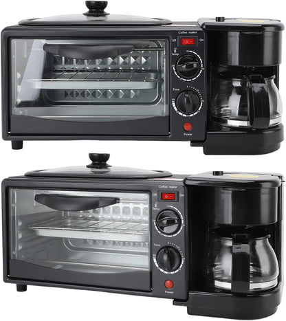 3-In-1 Breakfast Station with Coffee Maker, 4-Slice Toaster Oven, Non-Stick Griddle, 110V2