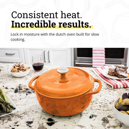 Essential Enamel Cast Iron Dutch Oven, 6 Quart, Apricot | Ideal for Bread Baking, Braising, Marinating & Slow Cooking, Features Moisture-Sealing Lid & Dual Handles3