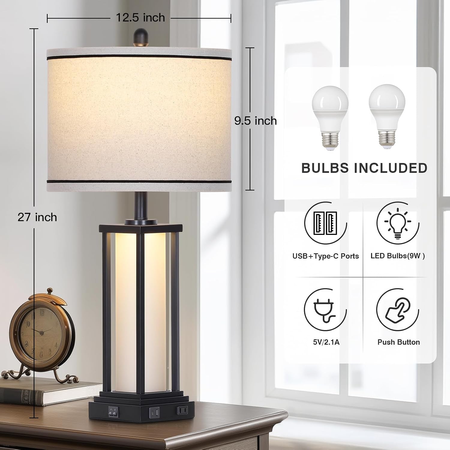 27-tall-vintage-table-lamp-set-of-2-with-usb-c-a-outlet-black-industrial-end-table-lamp-for-living-room-farmhouse-rustic-bedside-lamps-with-frosted-glass-night-light-for-bedroom-nightstand-black