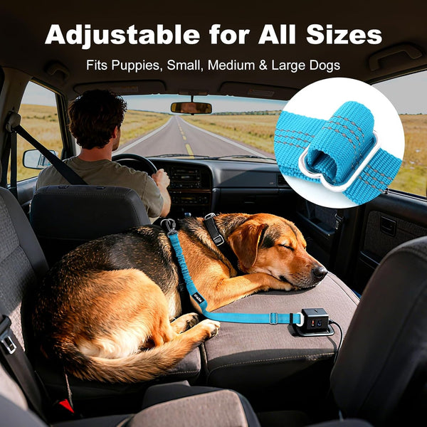 Dog Seat Belt for Car, Car Harness with Locking Aluminum Hook | Adjustable Reflective Nylon Seatbelt with Elastic Bungee, Travel Safety Restraint, for Small Medium Large Dogs, Light Blue4