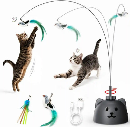 Interactive Cat Toys for Indoor Cats: Automatic Flying Bird Cat Toy with 360° Feather Wand, Strong 8Cm Suction Cup, USB Rechargeable Self-Play Cat Toy for Bored Kittens & Adult Cats1