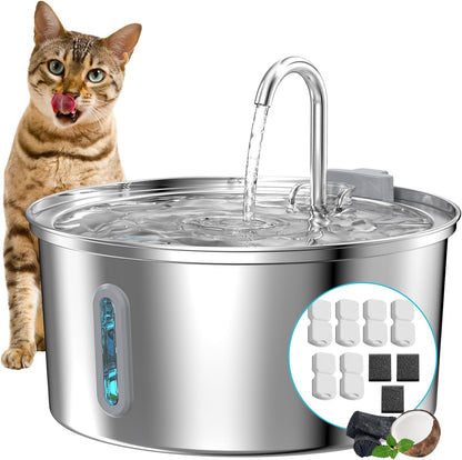 Cat Water Fountain Stainless Steel: 2.2 L Cat Fountain for Drinking - Automatic Pet Water Fountain for Cats inside - Metal Cat Dog Water Dispenser Bowl with Faucet Water Level Window Ultra Quiet Pump | Automatic Metal Pet Water Fountain for Cats Inside, Cat Dog Water Dispenser with Faucet Water Level Window, Ultra Quiet Pump12