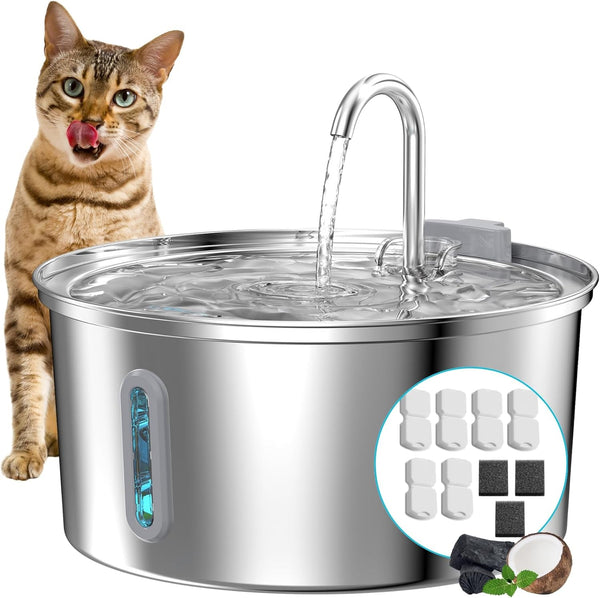 Cat Water Fountain Stainless Steel: 2.2 L Cat Fountain for Drinking - Automatic Pet Water Fountain for Cats inside - Metal Cat Dog Water Dispenser Bowl with Faucet Water Level Window Ultra Quiet Pump | Automatic Metal Pet Water Fountain for Cats Inside, Cat Dog Water Dispenser with Faucet Water Level Window, Ultra Quiet Pump12